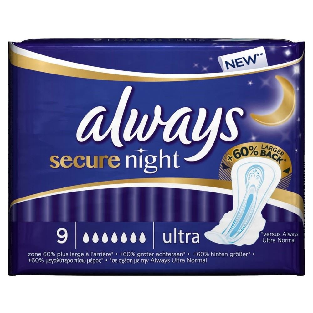 Always Secure Night Ultra Pads with Wings (9) Amazon.co.uk Grocery
