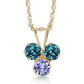 Gem Stone King 14K Yellow Gold London Blue Topaz and Blue Tanzanite 3-Stone Pendant Necklace For Women (0.41 Cttw, Gemstone November Birthstone, Round 3MM, 18 Inch Chain)