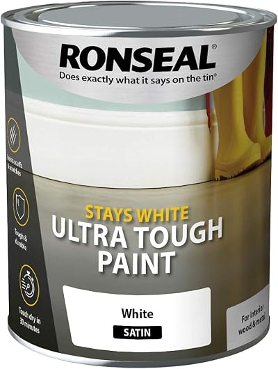 Ronseal Stays Ultra Tough Satin White Paint 750ml Durable Abrasion Resistant