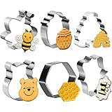 Aoerfes 6 Piece Bee Cookie Cutter Set , Honeycomb Hexagon Honey Jar, Bear the Pooh Molds Cutters for Bee Party Making Muffins