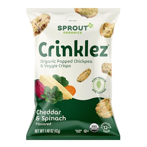 SPROUT FOODS INC ORGANIC BABY FOOD TODDLER SNACKS CRINKLEZ, CHEESY SPINACH, 1.48 OZ, PACK OF 6