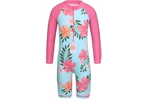 TFJH E 1PCS Long Sleeve Girls Bathing UPF 50+ Rash Guard Suits Swimsuts Zip 3-14Y