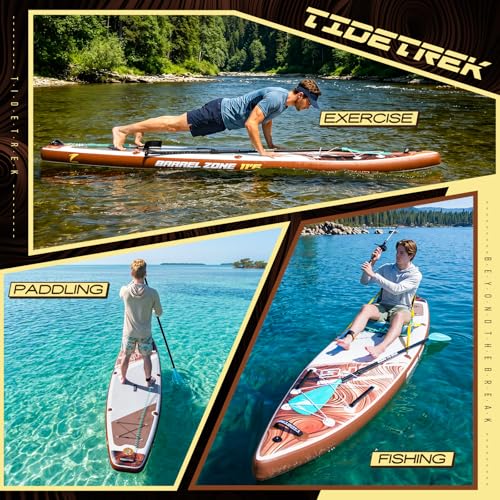 TIDETREK 11'6" Inflatable Stand Up Paddle Boards, Premium SUP Accessories, Non-Slip Comfort Deck for Youth & Adults