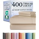 CGK Unlimited 400 Thread Count Cotton Bed Sheet Set - 100% Cotton Sheets - Sateen Cotton - Fits 8" to 16" Mattress - Silky-Soft, Hotel Quality Bedding Linens, Queen, Cream