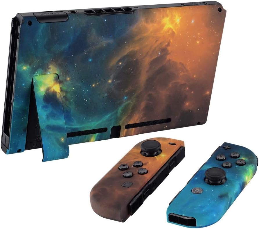 eXtremeRate Soft Touch Grip Back Plate for Nintendo Switch Console, NS Joycon Handheld Controller Housing with Full Set Buttons, DIY Replacement Shell for Nintendo Switch - Gold Star Universe: Video Games