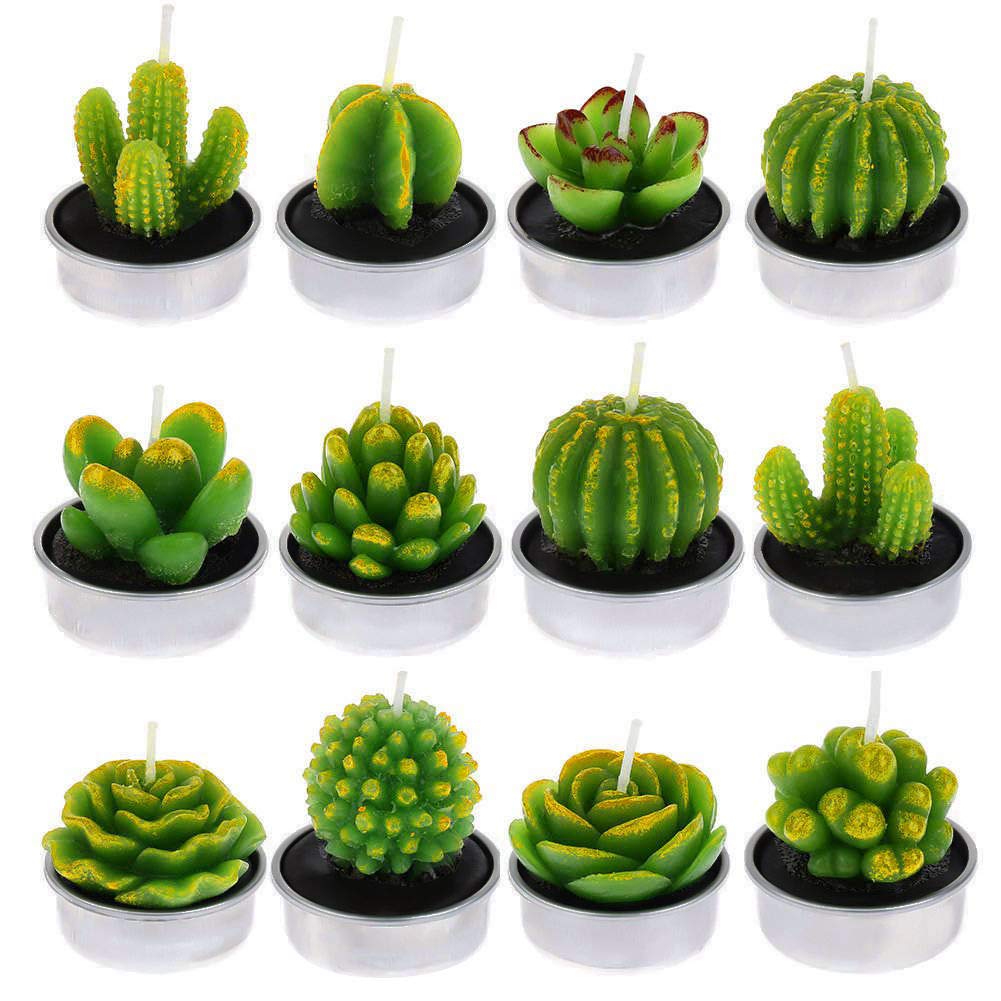 FANTESI 12 Pcs Cactus Candles, Handmade Cactus Succulent Cactus Tealight for Spa Home Party Wedding Decoration Gifts