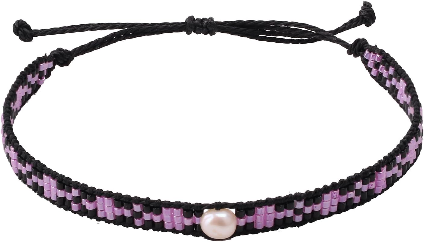 C.QUAN CHI Woven Friendship Bracelet Women String Natural Pearl Sead Beaded Wax Rope Handmade Braided Adjustable Bracelet Women Gifts
