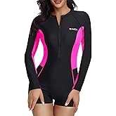 Daci Women Long Sleeve Rash Guard One Piece Boyleg Swimsuit Zipper Surfing Bathing Suit UPF 50+