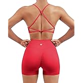 SUUKSESS Women Seamless Workout Sets Strappy Sports Bra High Waist Booty Shorts Outfits