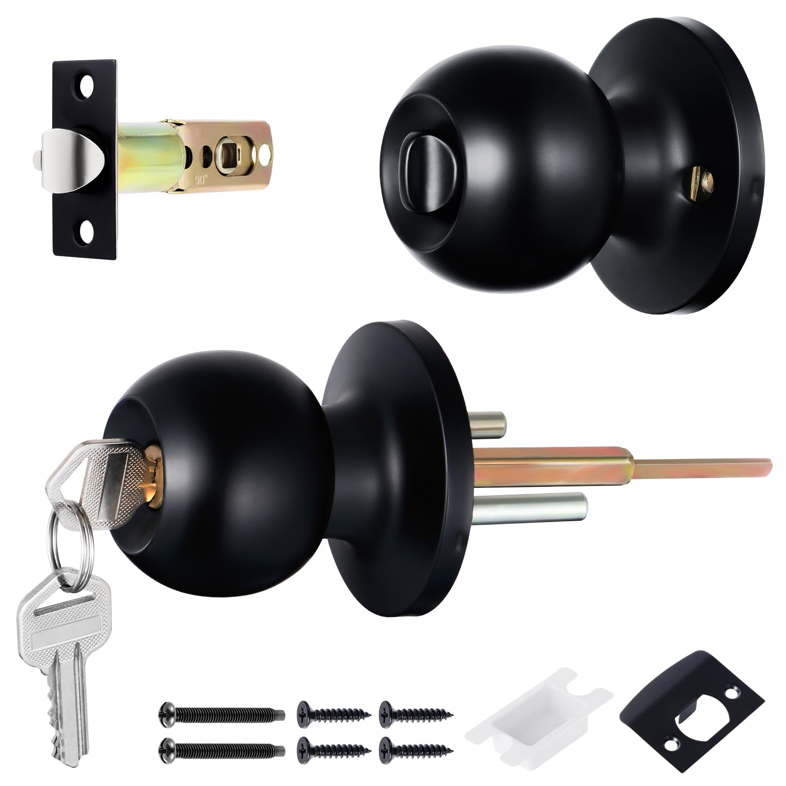 Faankiton Door Knob with Lock and Key, Locking Door Handle with Lock, Front Door Lockset, External Lock Set, Door Lock, External Internal Door Knob, 1 Pack (External Door Lock, Black)