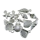 JulieWang 50pcs Antique silver Starfish Seashell Conch Pendant Charms for jewelry Making