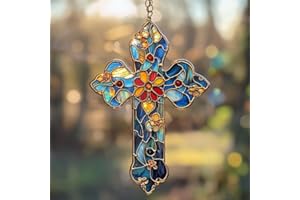 GIKZO Christianity Acrylic Suncatcher Indoor Colorful Window Hanging Ornament Outdoor Sun Catcher Panel for Home Decor Car Garden Crystal Gift Cross Ornament Acrylic Catholic Suncatcher
