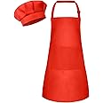 Bouiexye Kids Apron and Chef Hat Set Children Apron Adjustable with 2 Pockets Children Chef Painting for Cooking Baking