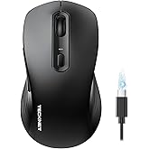 TECKNET Rechargeable Bluetooth Mouse, [ USB + BT5.0 + BT3.0 ] Wireless Mouse, Ergonomic Design, Silent Click, 6-Level 4800 DPI Wireless Mice, 3-Device Switching for Laptop, Computer, iPad, MacBook