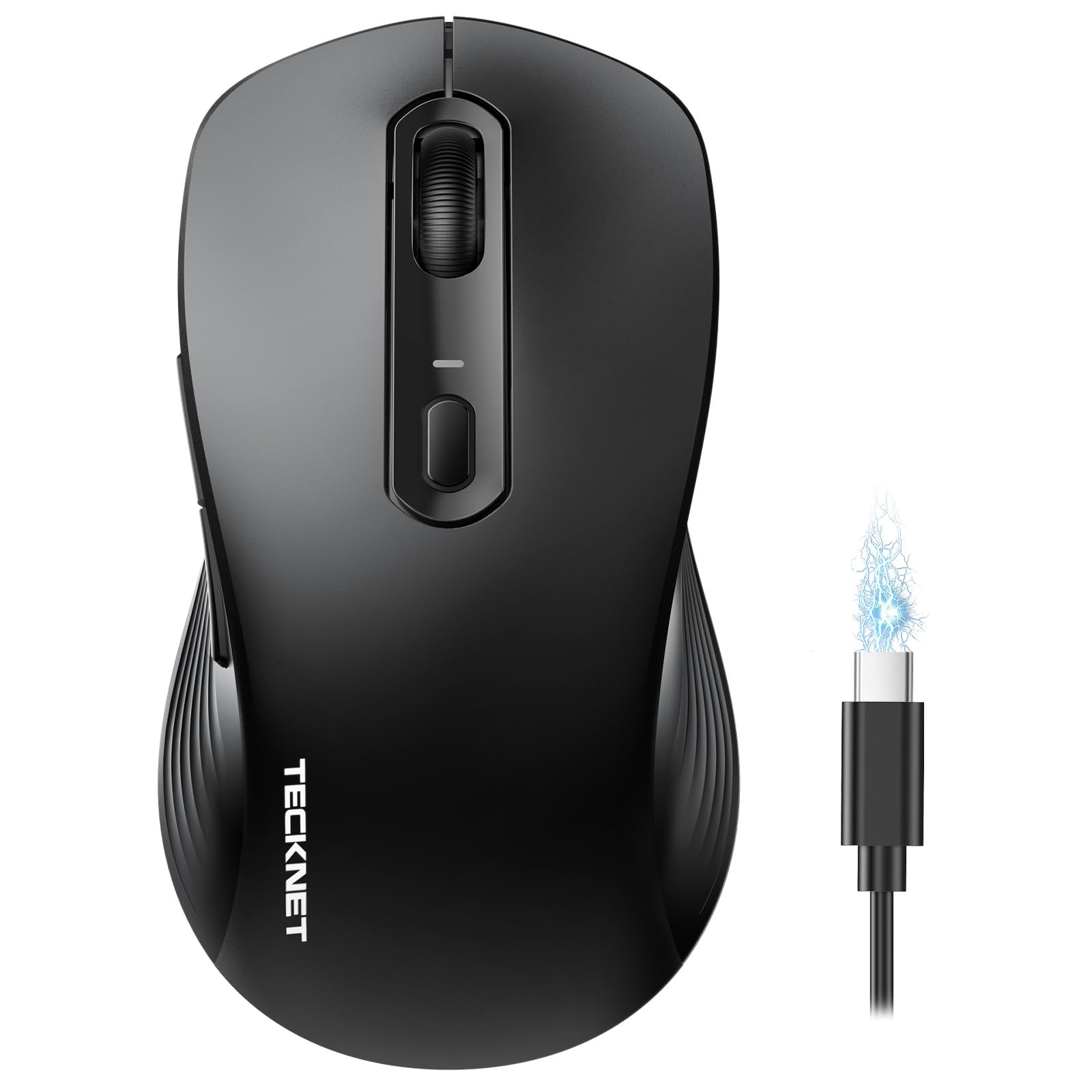 Photo 1 of TECKNET Rechargeable Bluetooth Mouse, [ USB + BT5.0 + BT3.0 ] Wireless Mouse, Ergonomic Design, Silent Click, 6-Level 4800 DPI Wireless Mice, 3-Device Switching for Laptop, Computer, MacBook?Black?