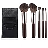 Travel Makeup Brushes Set w/Pouch, Portable 5PCS Professional Premium Goat Hair Cosmetic Brushes Kit for Powder Blush Concealers Contouring Highlighting