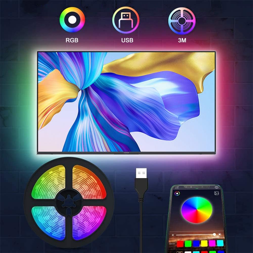 LED Backlight TV Light Strip 3M USB RGB LED Light Strip Multicolors ...