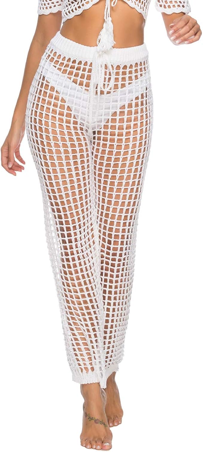 white sheer beach pants