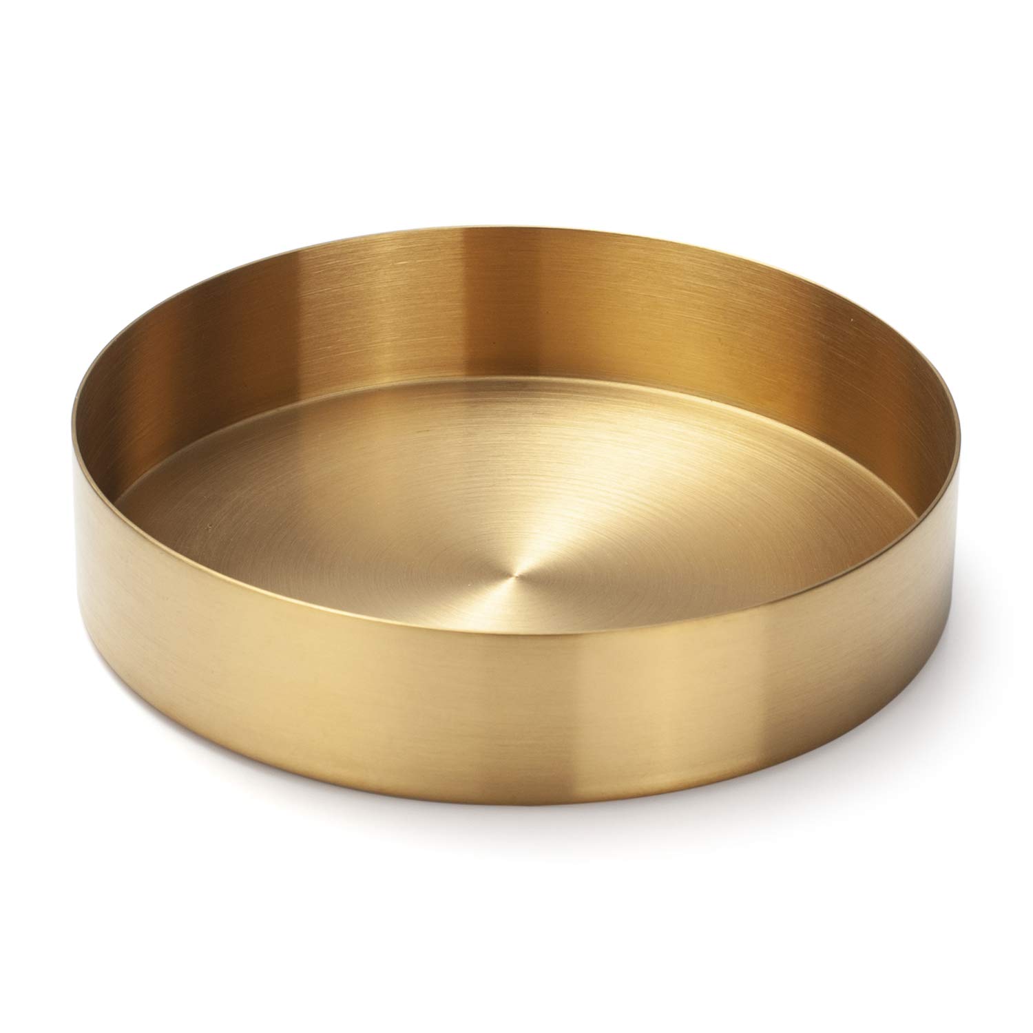 Gold Round Tray Metal Decorative Storage Organizer Tray for Jewelry, Makeup, Toiletries, Kitchen Tableware (14cm)
