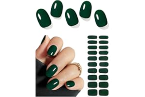 AutyaMee Semi Cured Gel Nail Strips (Forest Green), 20 Pcs Gel Nail Wraps, Stickers, UV Light Required, Salon Quality, Long Lasting
