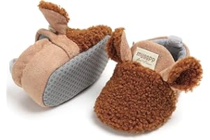 E-FAK Newborn Baby Cozy Fleece Booties with Grippers Winter Slippers Socks Soft Sole Stay On Infant First Walker Crib Shoes