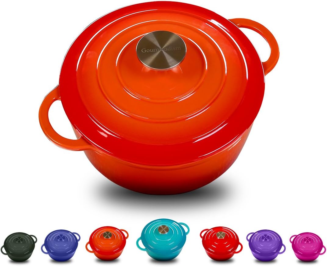Enameled Cast Iron Dutch Oven With 360 Degree Water-Cycling System, Dual Handles (5.8 QT, Vitality Orange)