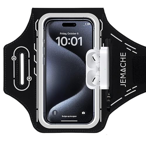 iPhone 15 Pro Max, 14 Pro Max Armband, JEMACHE Gym Workouts Running Phone  Arm Band for iPhone 15/14 Plus, 15/14/13/12/11 Pro Max with Airpods Holder 