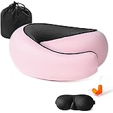 Travel Neck Pillows for Airplanes Or Trains, 360° Head Support Sleep for Long Flight, Skin-Friendly and Breathable, Kit with 3D Contoured Eye Mask, Earplugs and Storage Bag Gifts for Family