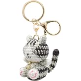MC Fashion Cute 3D Mini Hand-Crochet Cat Keychain Bag Charm | Soft yarn texture, tight even stitches, durable metal clasp, adorable bag ornament, thoughtful gift for cat lovers