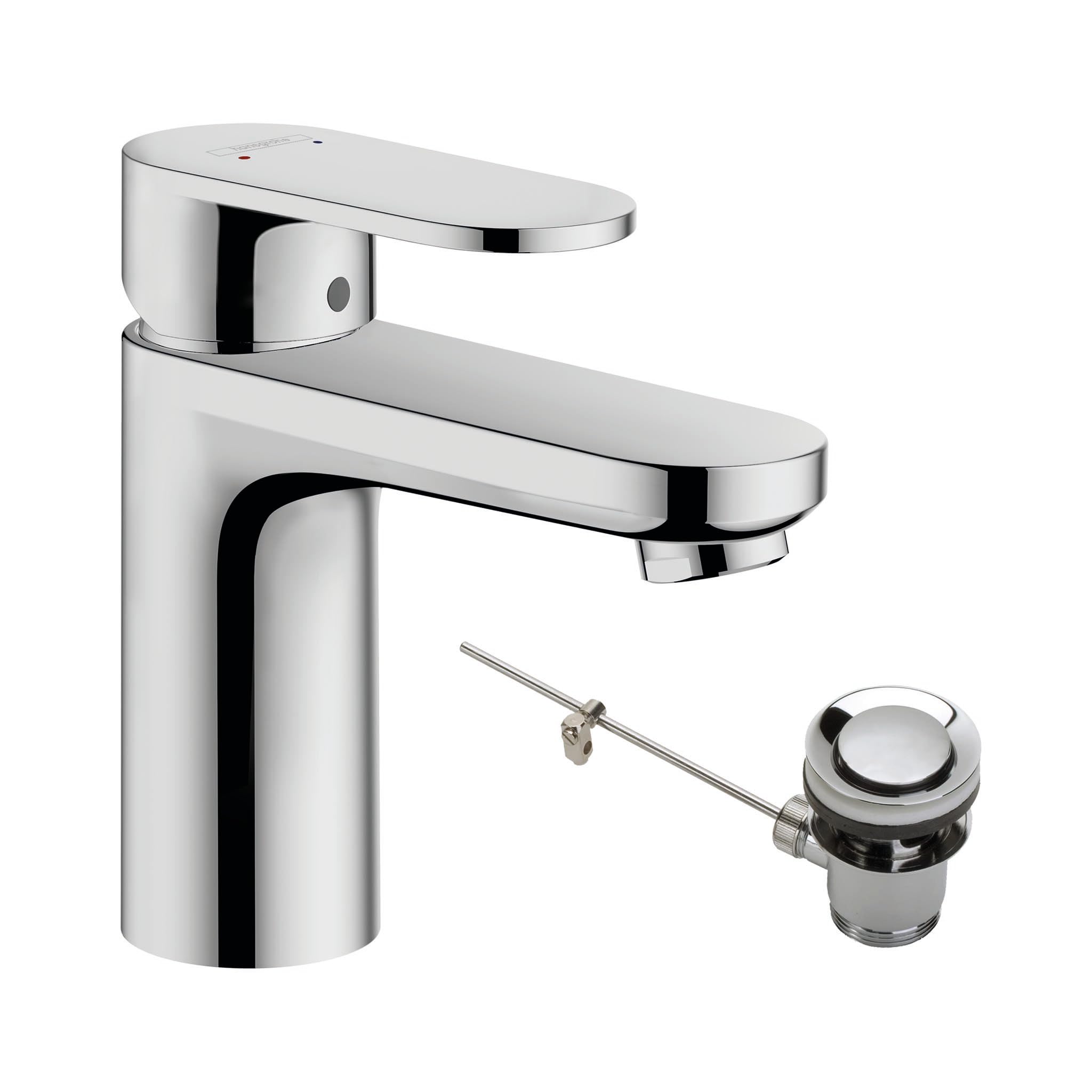 hansgrohe Vernis Blend Basin Mixer Tap 100 with metal pop-up waste set, chrome, 71559000