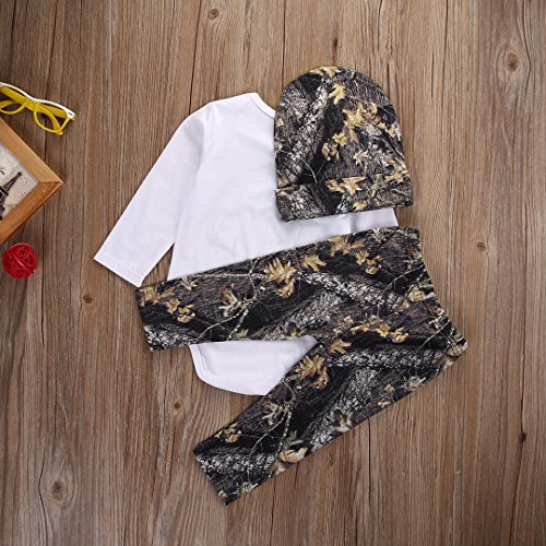 Baby Boys Crawl Walk Hunt Deer Horn Bodysuit and Pants Outfit with Hat (70(0-6M), White)