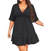Daci Plus Size Swimsuit Cover Ups - V Neck Bathing Suit Women Short Sleeve Beach Dress