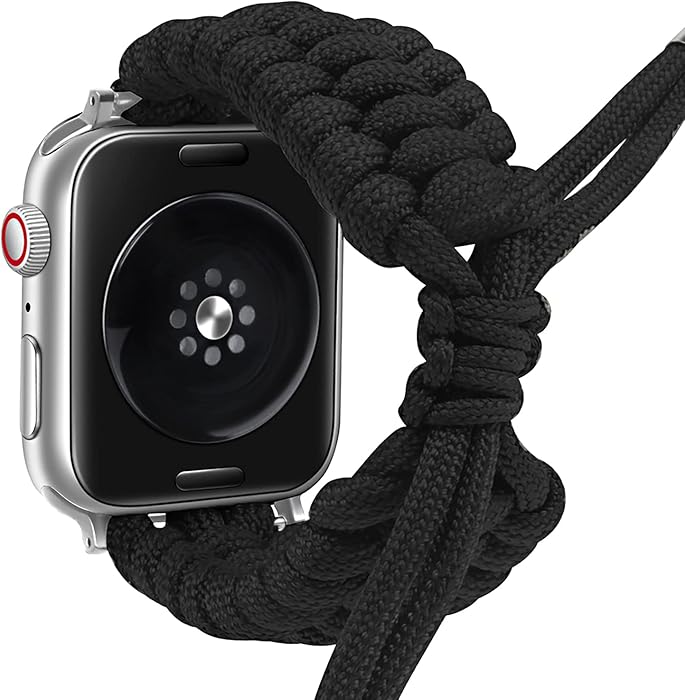 Fun Gaau Nylon Braided compatible Black Apple Watch Band 38mm 40mm Paracord Adjustable Woven Strap for iwatch Series 6/5/4/3/2/1 Replacement Wristband