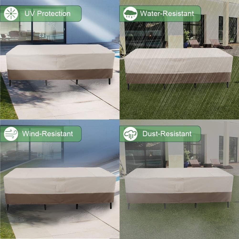 PHI VILLA Patio Table & Chairs Set Cover, Water Resistant Outdoor Furniture Dinning Set Covers with Pop-up Supporter, Rectangular/Oval, X-Large: Furniture & Decor