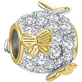 MiiFort Gold Butterfly Cubic Zirconia Birthstone Beads Charm Compatible with Pandora Charms Bracelets