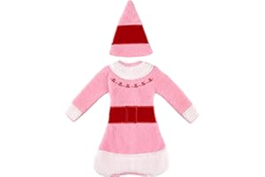 HAEVERAY The Elf Movie Costume for Christmas Elf Doll Girl, Elf Dress, Hat , Cute Elf Clothes Cosplay Full Set Halloween Xmas Fun Elf Photo Prop Accessories (Pink)