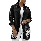 sexycherry Denim Jacket for Women Long Sleeve Classic Trucker Jeans Long Coat Outwear with Pockets