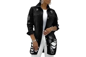 sexycherry Denim Jacket for Women Long Sleeve Classic Trucker Jeans Long Coat Outwear with Pockets