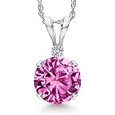 Gem Stone King 14K White Gold Pink Created Sapphire and Lab Grown Diamond Pendant Necklace for Women | 1.02 Cttw | Gemstone September Birthstone | Round 6MM | With 18 Inch Chain