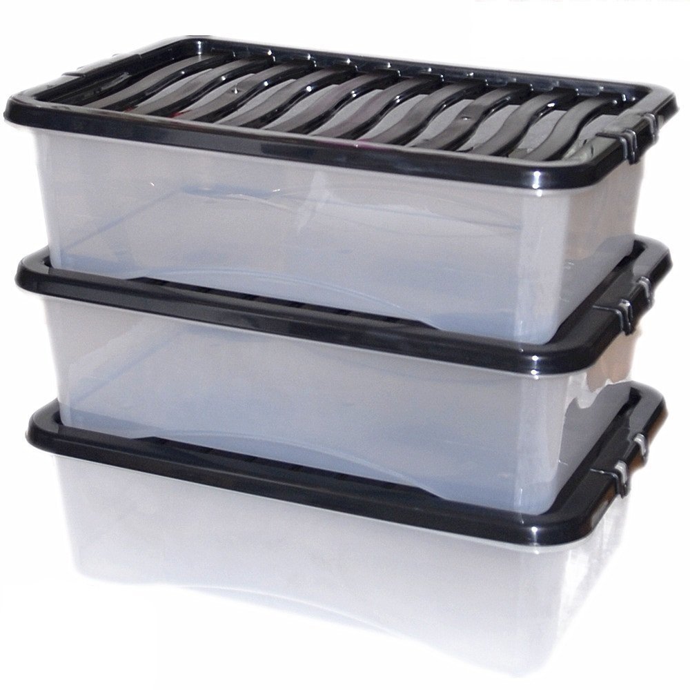 CrazyGadget® 32L 32 Litre Large Big Plastic Underbed Storage Clear Box