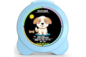 Sinoviwe Kids Alarm Clock Sun & Moon& Dog LED Display with Day & Date OK to Wake Clock with Night Light for Kids Children's Sleep Trainer Gift for Boy and Girls