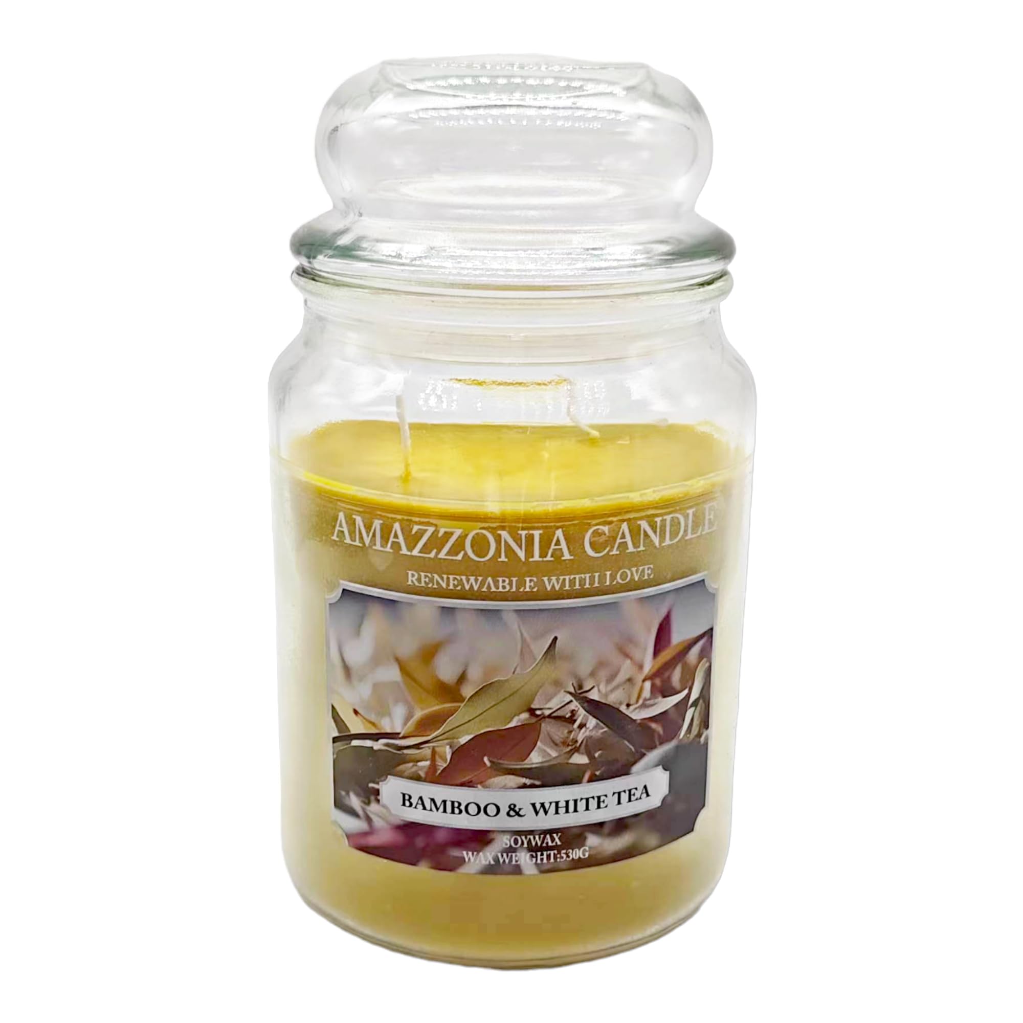 Amazzonia Candle Pink Pepper Pod Bamboo 530g Natural Scented Candle, Soy Wax Candle, Ambient Freshener, Decorative White Candle, Glass Jar