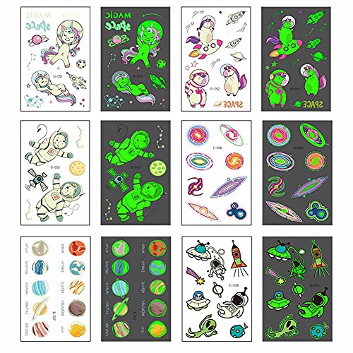 Jatidne Luminous Space Temporary Tattoos for Kids Glow In The Dark Solar System Tattoos for Boys and Girls Birthday Party Favor Supplies