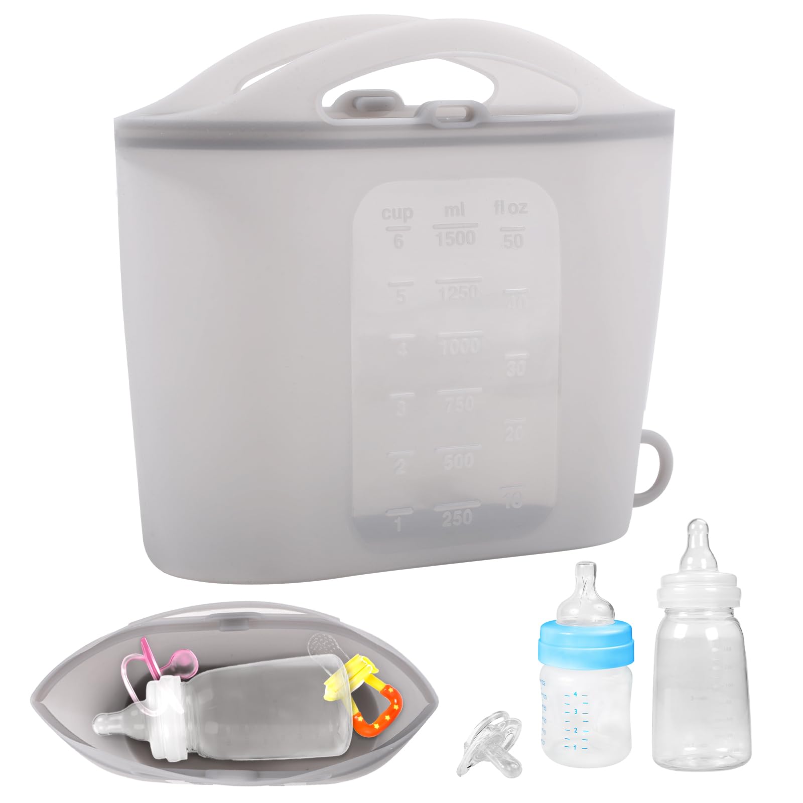 Photo 1 of 1.5L Breast Pump Sterilizer Bags, Reusable Sterilizer Bags for Baby Bottles Silicone Microwave Sterilizer Bag Mom Must-Have Accessories for Pacifiers Breast Pump for Home On-The-Go (Grey)
