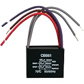Ceiling Fan Capacitor CBB61 4.5uf + 6uf + 5uf 5 Wire 250V | 50/60Hz Compatible, 70&deg;C Rated, 5 Lead Wires, Harbor Breeze &amp; Hunter Fit, Compact 4.8x3.8x2.6cm