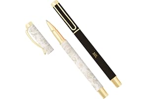 Sweet Water Decor Mr and Mrs Wedding Pen Set, 2 Piece Ballpoint Pens with Gold Accents, Black and Grey Delft Design, Medium Black Ink, Perfect for Guest Book, Engagement, Bridal Shower, Newlywed Gift