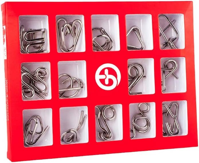 KLJHMAP 15 Pieces Puzzles IQ Toys, Test Mind Game Toys Brain Teaser Metal Wire Puzzle, Mind Game Jigsaw for Kids and Adults