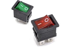 Oiyagai 20 Pcs KCD1-104 DPST ON-Off Rocker Switches with LED Light (10pcs Red + 10pcs Green)