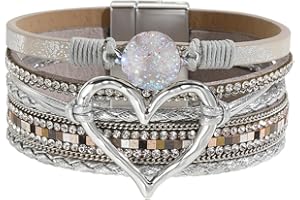 P Ammy Fashion® Women's Multi-layer Love Heart Leather Wrap Bracelets Stackable Boho Bangles Bohemian Cuff with Magnetic Clasp Jewelry Gift