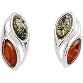 Amber Earrings - Baltic Honey and Green Amber Stud Earrings - Sterling Silver Jewelry Collection